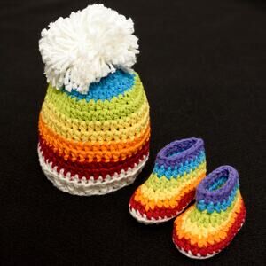 Newborn Photography Rainbow Baby Hat and Booties Prop